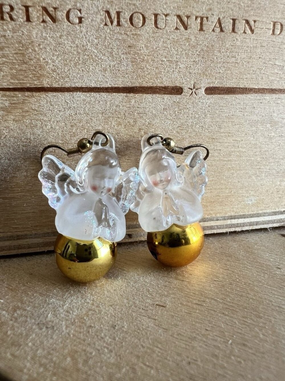Vintage Angel Ornament Kitsch Holiday Decoration Retro Christmas Bell Earrings
